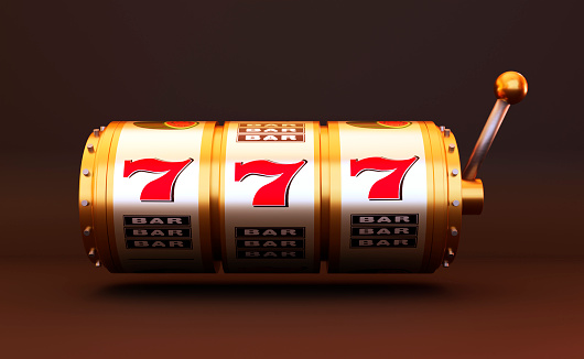 Online casino. 3D slot machine on purple background. 777 Big win concept. Gambling concept design. 3d rendering illustration.