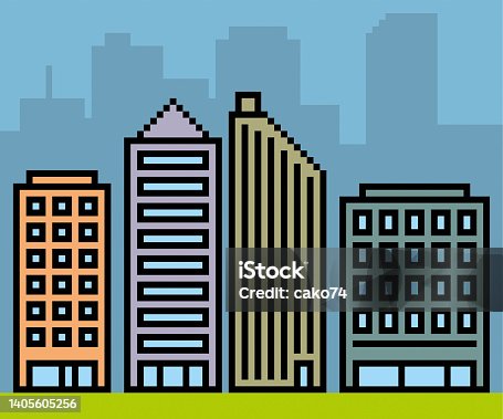 istock Pixel buildings 1405605256