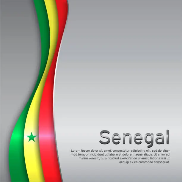 Vector illustration of Abstract waving Senegal flag. National senegalese poster. Creative metal background for design of patriotic holiday card. State senegal patriotic cover, flyer. Paper cut style. Vector tricolor design