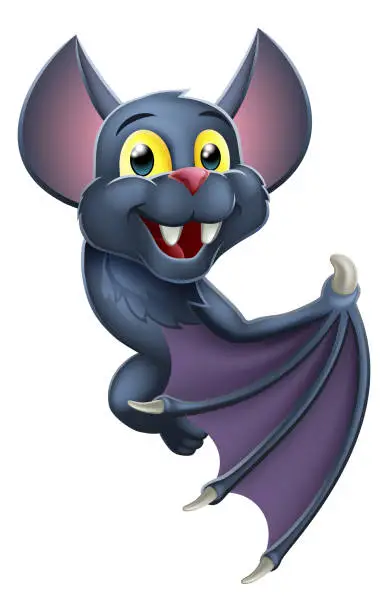 Vector illustration of Halloween Vampire Bat Cartoon Character Sign