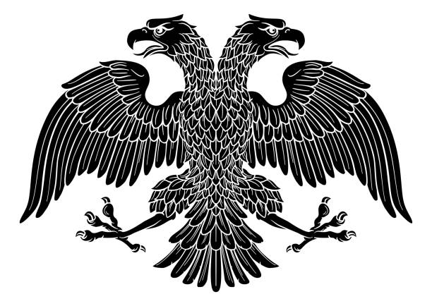 Double headed Imperial Eagle with Two Heads Double headed eagle with two heads possibly a Roman Russian Byzantine or imperial heraldic symbol byzantine stock illustrations