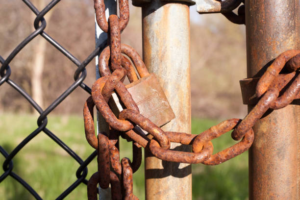 istock Rusty Lock and Chain on a Gate in the Afternoon 1405610805