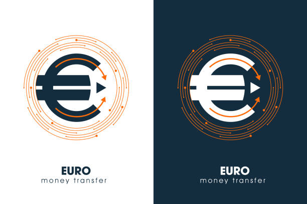 euro modernes geldtransfer-emblem. devisenkonzept - car white background isolated on white orange stock-grafiken, -clipart, -cartoons und -symbole