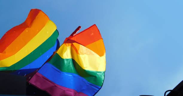 istock Pride rainbow lgbt gay flag being waved on sky background 1405615626