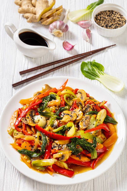 istock Stir Fry Vegetables on white plate, top view 1405621459