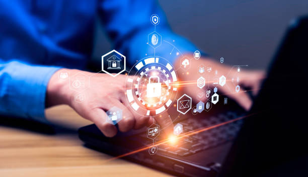 istock Data protection privacy concept and Internet Security and Cyber Network. Businessman working with laptop computer with padlock icon. data protection and personal information. Hackers' digital crimes 1405627575