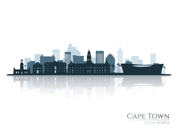 Cape Town skyline silhouette with reflection. Landscape Cape Town, South Africa. Vector illustration. Cape Town skyline silhouette with reflection. Landscape Cape Town, South Africa. Vector illustration. south africa cape town stock illustrations