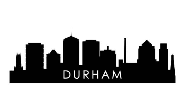 ilustraciones, imágenes clip art, dibujos animados e iconos de stock de silueta del horizonte de durham. diseño negro de la ciudad de durham aislado sobre fondo blanco. - county durham