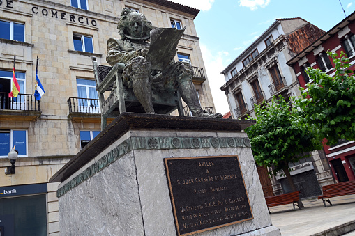 Aviles, Spain, June 22, 2022 : Statue of the painter Don Juan Carreno de Miranda from the city of Aviles in Spain