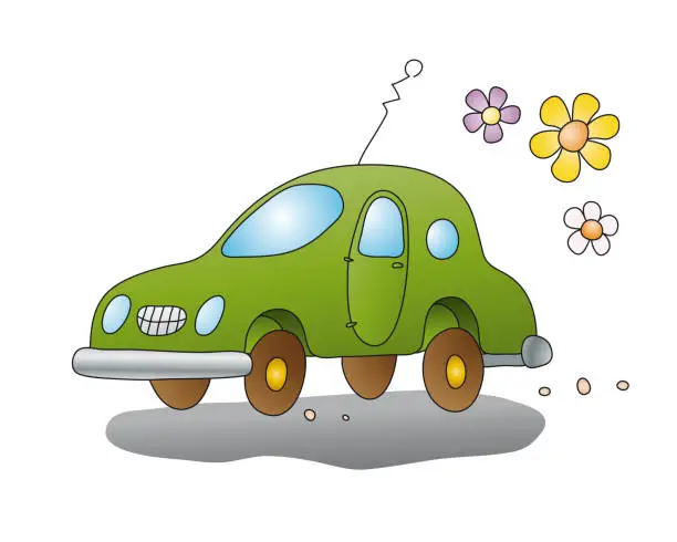 Vector illustration of Ecological car, funny vector illustration.