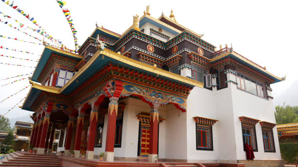 Dechen Choekhor Mahavihara Bodhisat Monastery Left Side View At Gompa Rd, Sharabai Bhuntar District Kullu Himachal Pradesh INDIA Image Taken On 28 JUNE 2022. This Is an sharp and hd image of Dechen Choekhor Mahavihara Bodhisat Monastery Left Side View At Gompa Rd, Sharabai Bhuntar District Kullu Himachal Pradesh INDIA Image Taken On 28 JUNE 2022.  This IS editorial Emage . dalai lama stock pictures, royalty-free photos & images