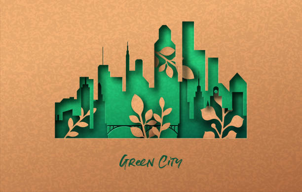 illustrations, cliparts, dessins animés et icônes de green city 3d eco papercut concept de nature - écologiste rôle social illustrations