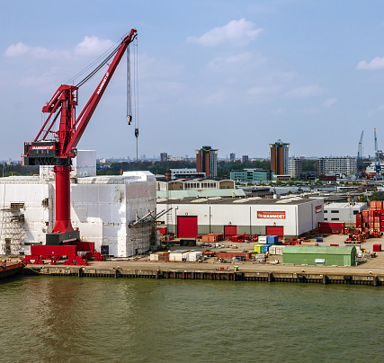 Rotterdam, Netherlands - June 28, 2022: Container terminal in sea port Rotterdam
