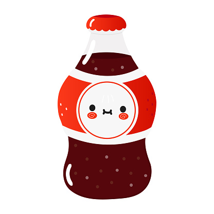 Cute funny bottle cold drink cola character. Vector hand drawn cartoon kawaii character illustration icon. Isolated white background. Happy bottle cold drink cola concept