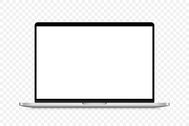 Laptop mockup isolated on transparent background with white screen. Stock royalty free vector illustration Laptop mockup isolated on transparent background with white screen. Stock royalty free vector illustration. Layers and groups are named. 16x10 screen sides ratio laptops stock illustrations