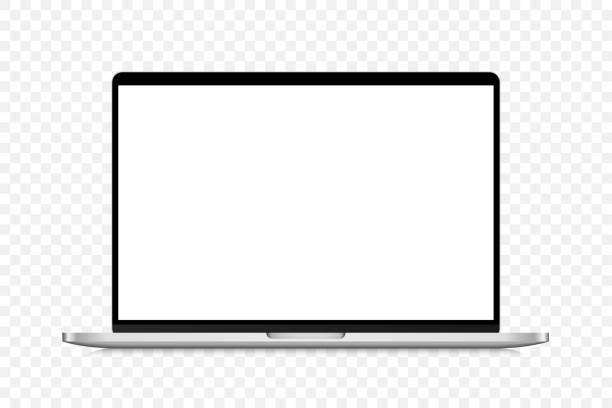 Laptop mockup isolated on transparent background with white screen. Stock royalty free vector illustration Laptop mockup isolated on transparent background with white screen. Stock royalty free vector illustration. Layers and groups are named. 16x10 screen sides ratio transparent background stock illustrations