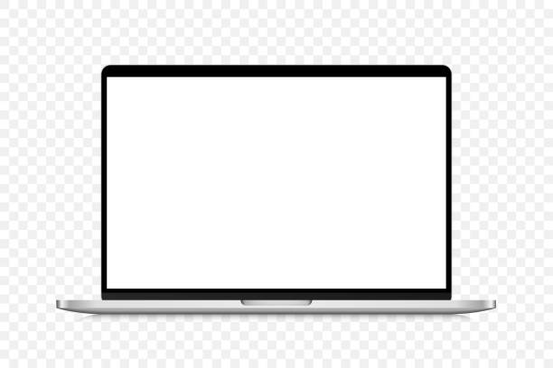 Laptop mockup isolated on transparent background with white screen. Stock royalty free vector illustration Laptop mockup isolated on transparent background with white screen. Stock royalty free vector illustration. Layers and groups are named. 16x10 screen sides ratio notebook stock illustrations