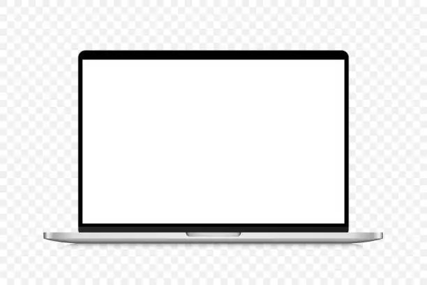 Vector illustration of Laptop mockup isolated on transparent background with white screen. Stock royalty free vector illustration