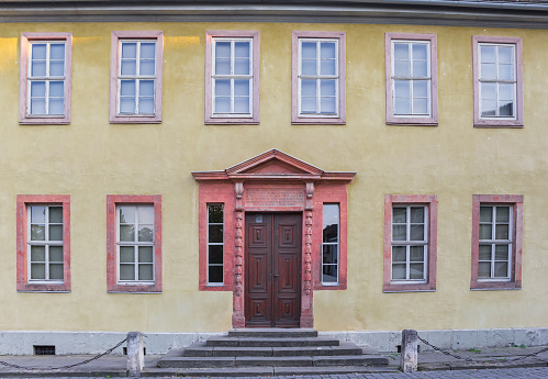 Front facade of the historic Goethe House in Weimar, Germany