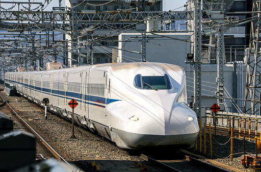 Osaka, Japan - 11 February, 2020: Japanese shinkansen bullet train standing in Osaka railway station in Japan