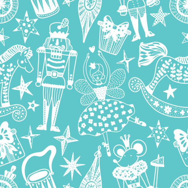 Blue Christmas vector seamless Nutcracker pattern. Seamless pattern can be used for wallpaper, pattern fills, web page background, surface textures. mouse princess stock illustrations