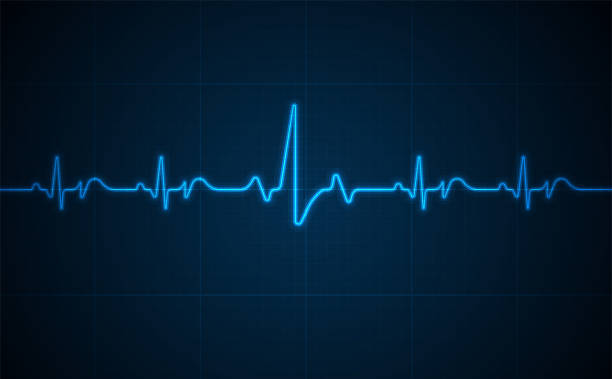 Emergency ekg monitoring. Blue glowing neon heart pulse. Heart beat. Electrocardiogram Emergency ekg monitoring. Blue glowing neon heart pulse. Heart beat. Electrocardiogram electrocardiography stock illustrations