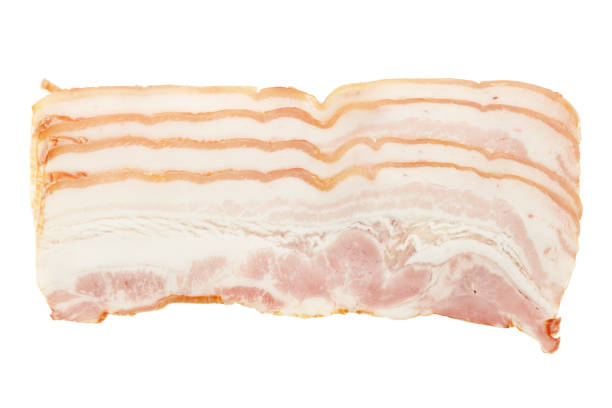Studio shot of sliced Porchetta. Belly pork infused with apple and rosemary cut out against a white background.