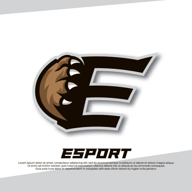 klaue esport logo buchstabe e, tiger esport logo, bear claw esport, fox esport logo, coyote esport logo - paw print paw shield vector stock-grafiken, -clipart, -cartoons und -symbole