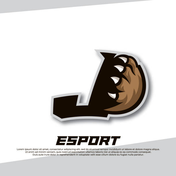 ilustrações de stock, clip art, desenhos animados e ícones de claw esport logo letter j, tiger esport logo, bear claw esport, fox esport logo, coyote esport logo - paw print paw shield vector