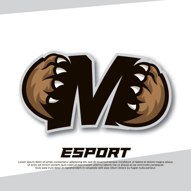 логотип claw esport буква m, логотип tiger esport, медвежий коготь esport, логотип fox esport, логотип coyote esport - paw print paw shield vector stock illustrations