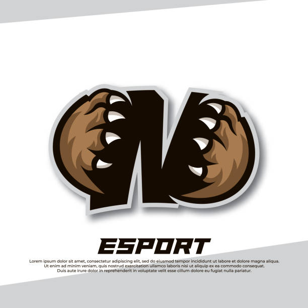 klaue esport logo buchstabe n, tiger esport logo, bär klaue esport, fox esport logo, coyote esport logo - paw print paw shield vector stock-grafiken, -clipart, -cartoons und -symbole