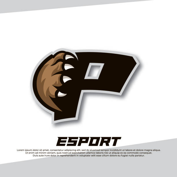 claw esport логотип буква p, tiger esport логотип, bear claw esport, fox esport логотип, coyote esport логотип - paw print paw shield vector stock illustrations