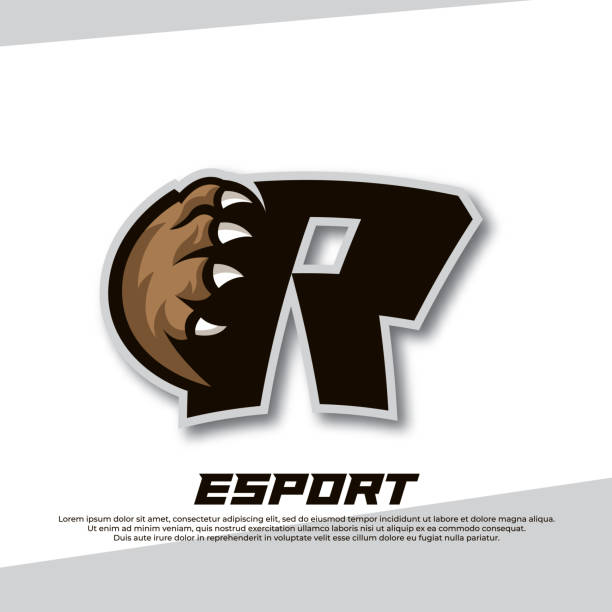 klaue esport logo buchstaben r, tiger esport logo, bär klaue esport, fox esport logo, coyote esport logo - paw print paw shield vector stock-grafiken, -clipart, -cartoons und -symbole