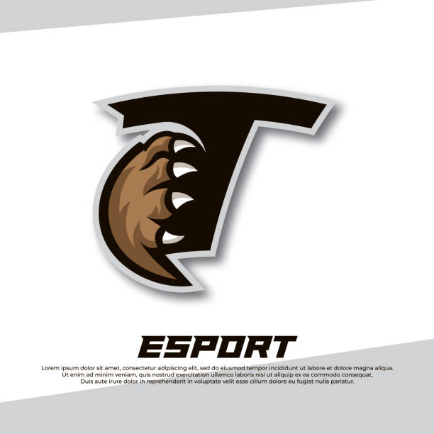 klaue esport logo buchstabe t, tiger esport logo, bär klaue esport, fox esport logo, coyote esport logo - paw print paw shield vector stock-grafiken, -clipart, -cartoons und -symbole