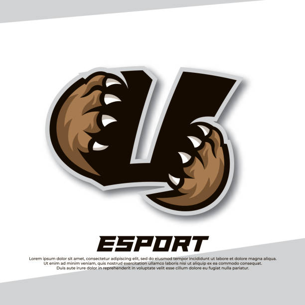 claw esport логотип буква u, tiger esport логотип, bear claw esport, fox esport логотип, coyote esport логотип - paw print paw shield vector stock illustrations