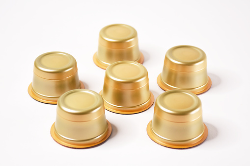 Coffee capsules on the white background, espresso capsules