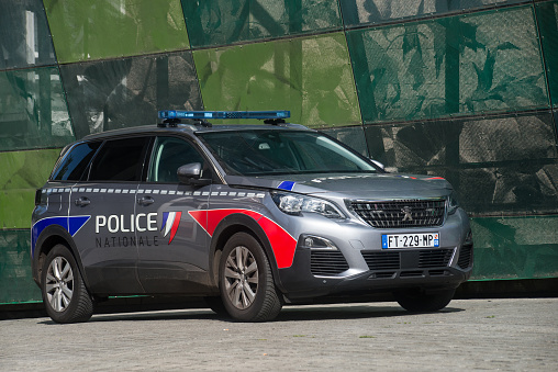 Mulhouse - France - 28 June 2022 - Front view of french national police car parked in the street