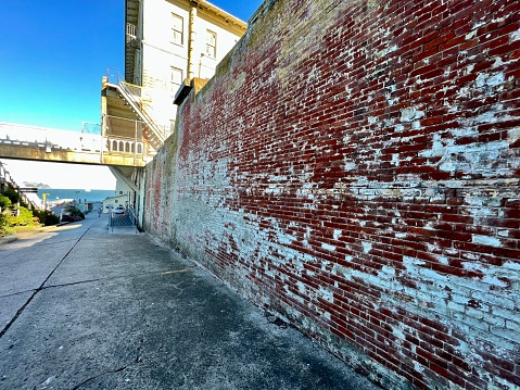 Distressed Brick wall and walkway on Alcatraz Island