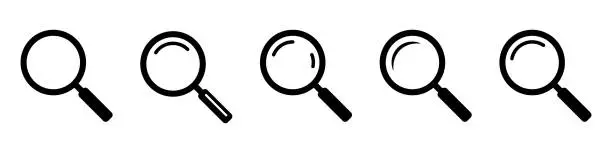 Vector illustration of Magnifying glass icon, vector magnifier or loupe sign. Search icon.