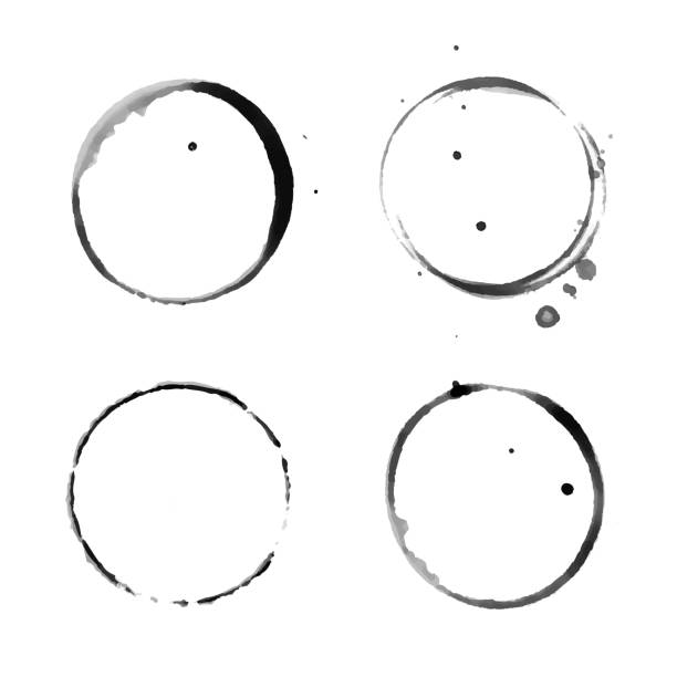 illustrations, cliparts, dessins animés et icônes de taches vectorielles noires du cercle de la tasse à café. anneau rond grunge tache - tea stain