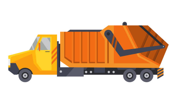 istock Garbage truck with auto loader. Collection and transportation of solid household and commercial waste. Garbage removal, urban sanitary vehicle. Garbage Ecology and recycle concept 1405656401