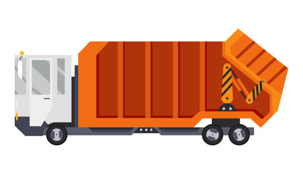 istock Garbage truck with auto loader. Collection and transportation of solid household and commercial waste. Garbage removal, urban sanitary vehicle. Garbage Ecology and recycle concept 1405656414