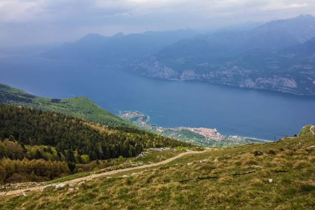 Italy, Malcesine. Garda lake panorama. Monte Baldo mountain