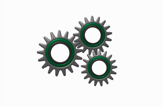 Three cogwheel 3D isolated on white background, metal gear. High quality photo