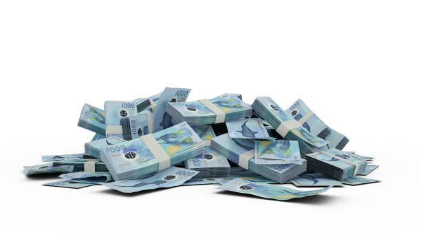 istock 3D Rendering of Stack of Maldivian rufiyaa notes isolated on white background. Bundles of rufiyaa notes 1405658163