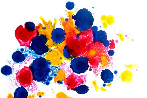 red and blue,yellow Abstract colorful blue oil ink on paper close-up background texture