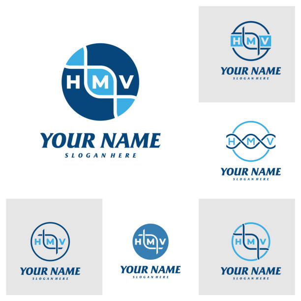 ilustrações de stock, clip art, desenhos animados e ícones de set of letter hmv with dna logo design template. initial hmv logo concept vector. emblem, creative symbol, icon - bar code illustrations