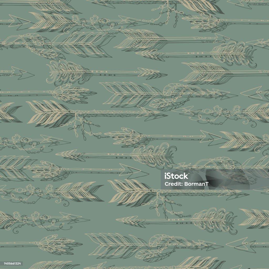 Aztec Pattern Arrow Native Boho Aztec Ethnic Arrows With Beads And Feathers Vector Seamless ...