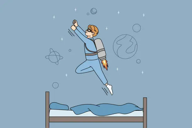 Vector illustration of Boy child dream of becoming astronaut