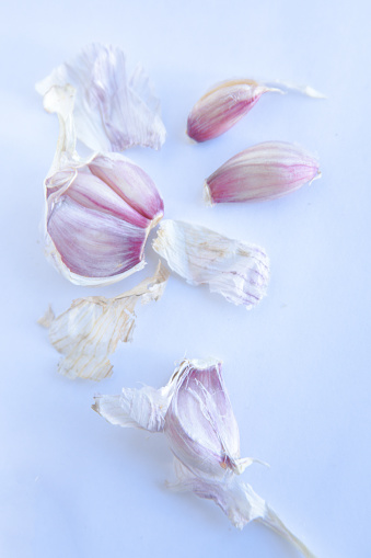 Purple garlic in shades of the same color.
Something that is said to scare away vampires.